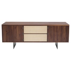 Handcrafted solid wood Augusto Credenza with rattan and bronze by LUTECA