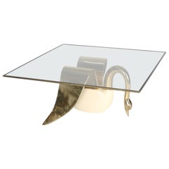 Hollywood Regency Cocktail Table with Swan Base in Brass