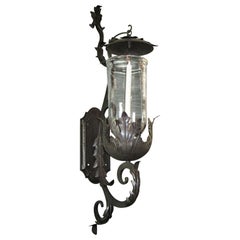 Italian Rococo Regency Style Wrought iron Lantern Sconces and Hurricane Crystal