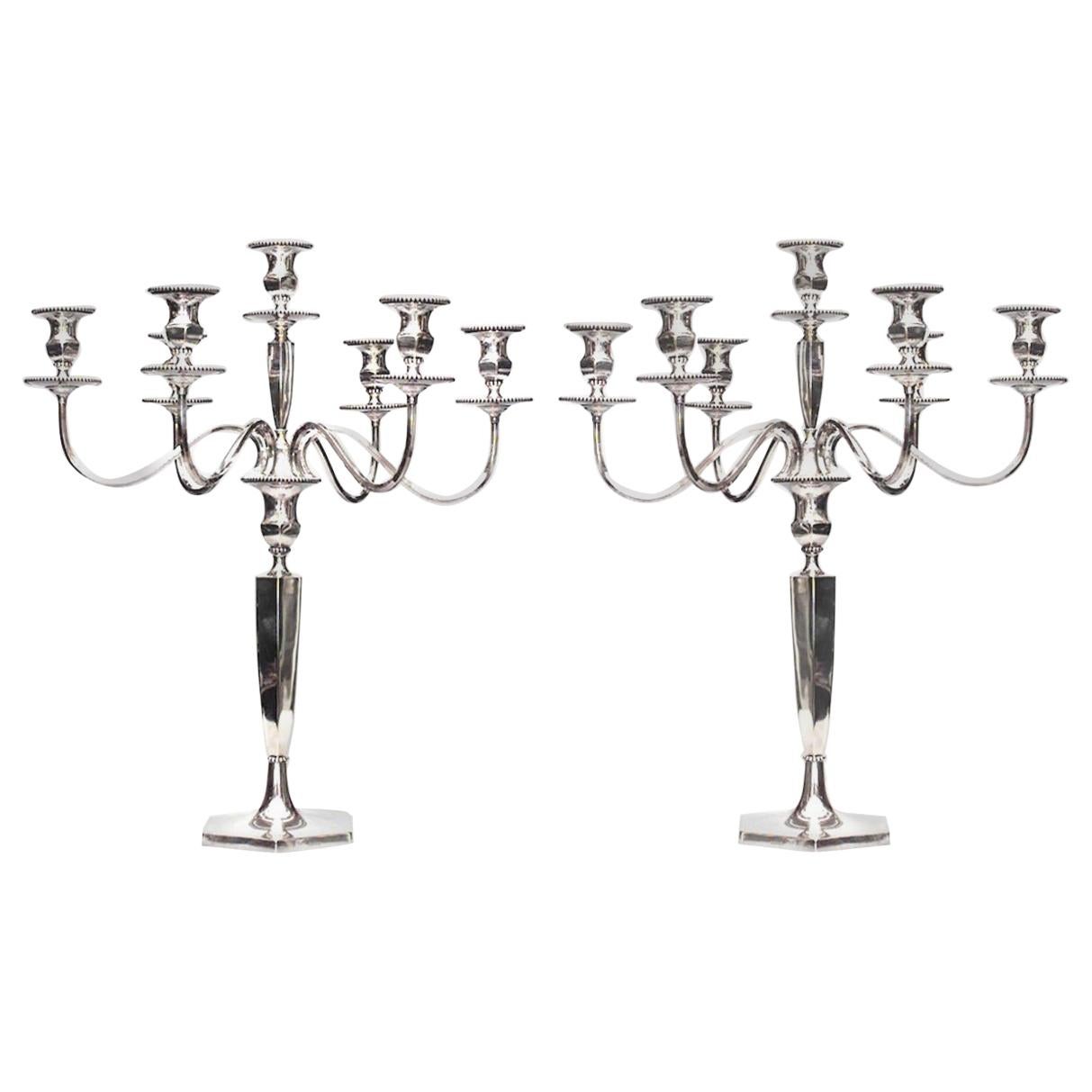 Pair of English Georgian Silver Plate Candelabras For Sale