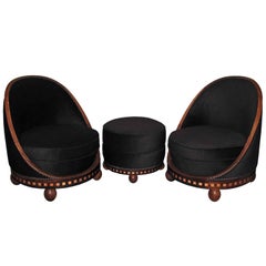 Etienne Kohlmann Pair of Art Deco Armchairs with Footrest, France, 1930s