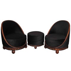 Paire de fauteuils Art Déco avec repose-pieds Etienne Kohlmann, France, années 1930
