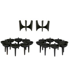 Retro Dansk Black Iron Design with Light Series Candleholders, Borje Rajalin Two Pair