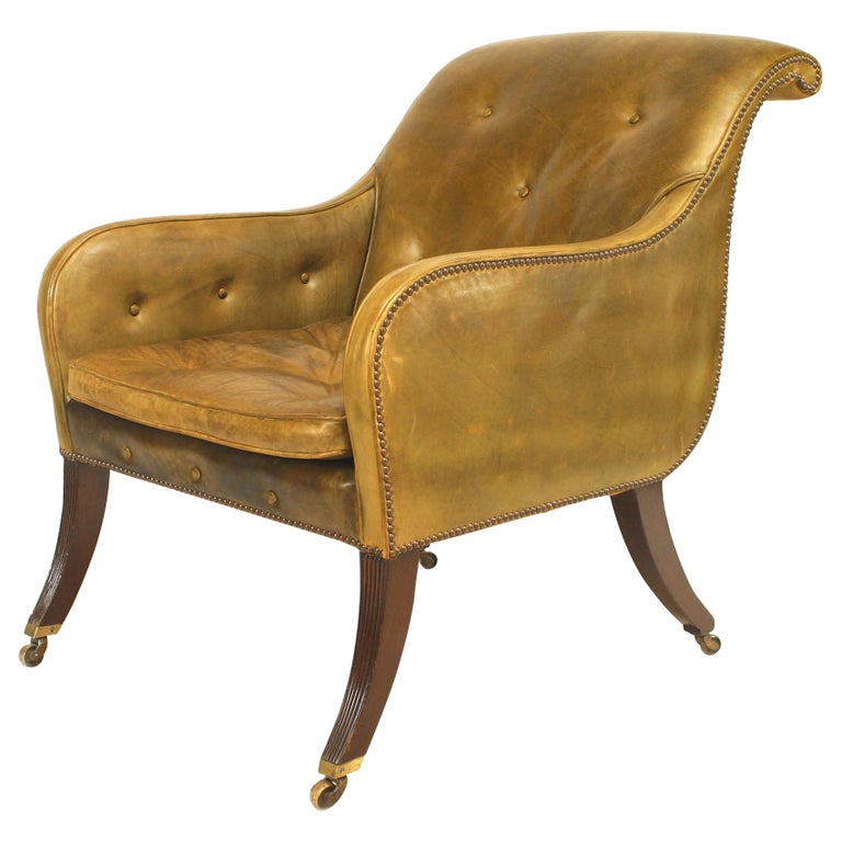 English Regency Style Sleigh Back Club Chair 1
