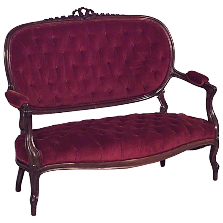 French Victorian Red Velvet 5-Piece Living Room Set For Sale