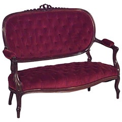 Antique French Victorian Red Velvet 5-Piece Living Room Set