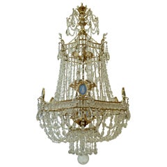 Gilt Bronze and Crystal Chandelier with Wedgwood Mounts by E. F. Caldwell