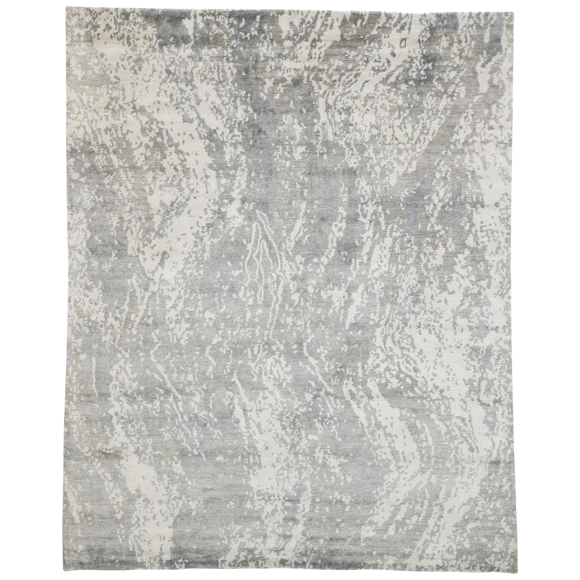 New Contemporary Gray Area Rug with Grunge Art Style For Sale