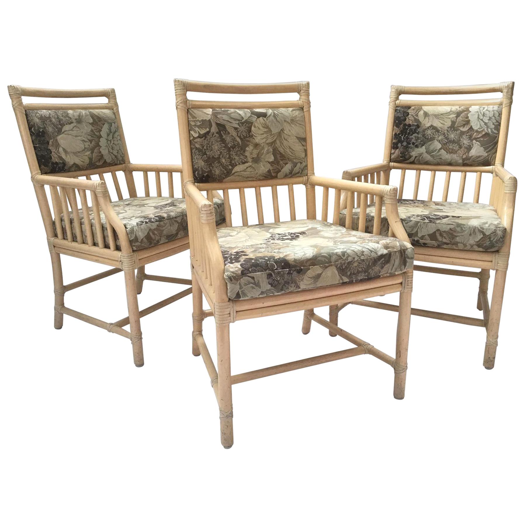 McGuire Rattan Accent Armchairs, Set of Three