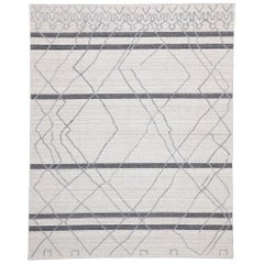 New Contemporary Gray Modern Moroccan Style Area Rug with Raised Design
