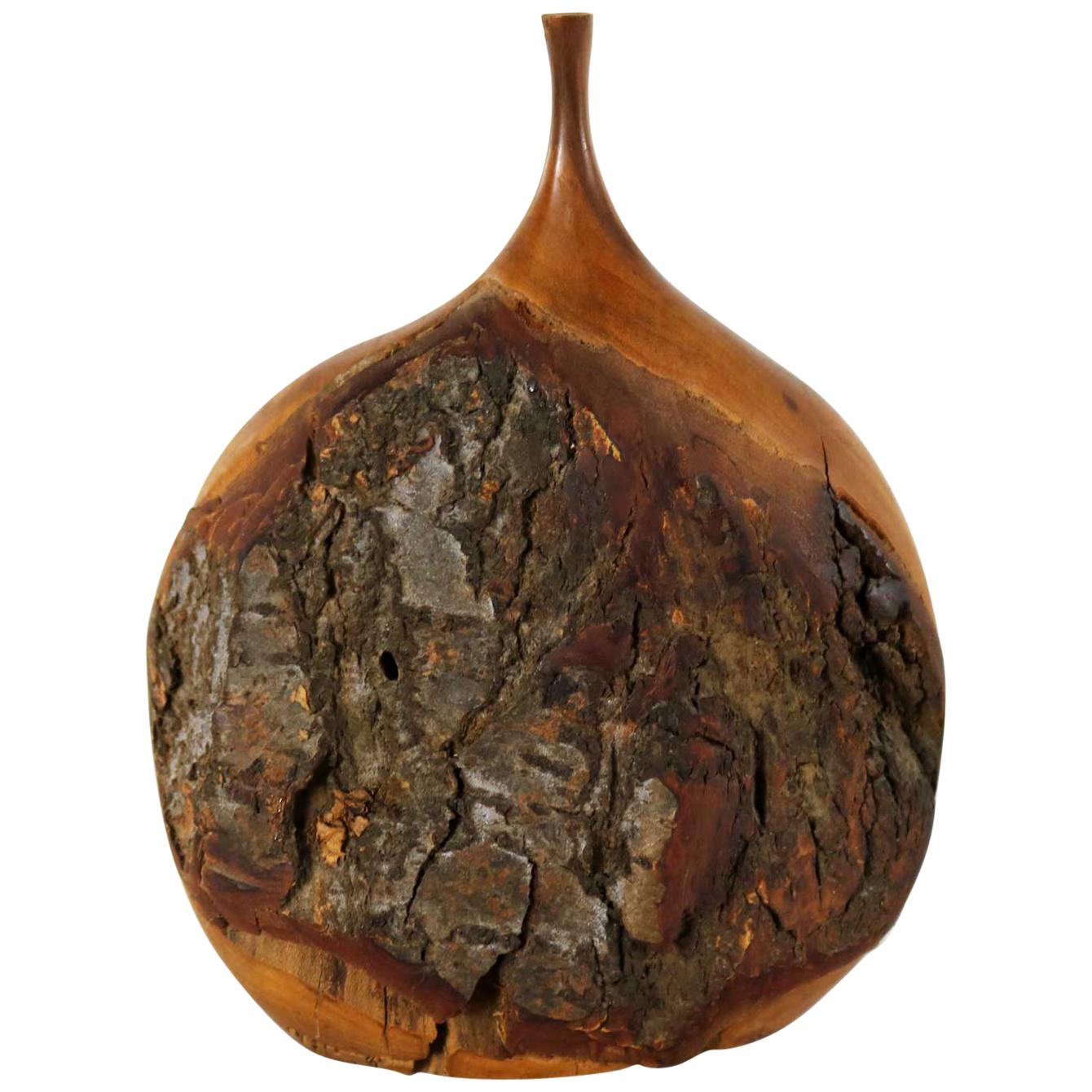 Fine Art Turned Apricot Wood Delicate Weed Vase with Natural Bark by Doug Ayers
