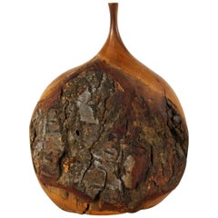 Vintage Fine Art Turned Apricot Wood Delicate Weed Vase with Natural Bark by Doug Ayers