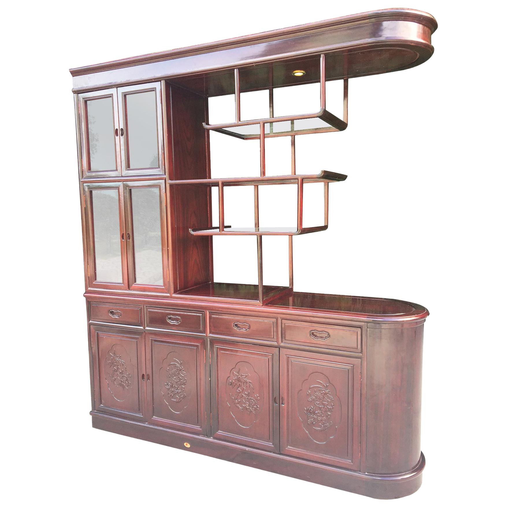 Asian Chinoiserie Two-Sided Redwood China Cabinet