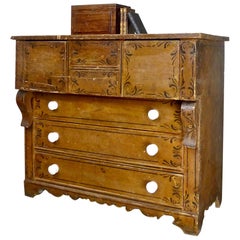 Commode en pin du Canada avec pochoir original d'art populaire, vers 1870