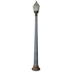 Antique 1930s Fluted Zinc Street Lamp with Original Shade