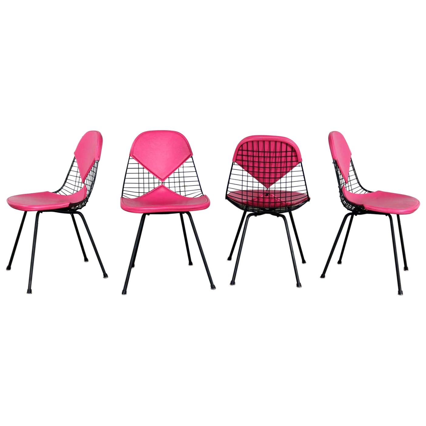 4 DKX-2 Wire Bikini Shell Chairs X Bases Hot Pink Bikinis Eames Herman Miller