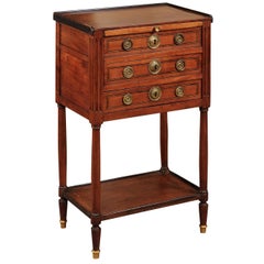 Antique Directoire French Inlaid Walnut Chevet Side Table, circa 1790