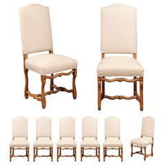 Set of 8 French Louis XIV Style Mutton Bone Dining Chairs in Beech, circa 1950