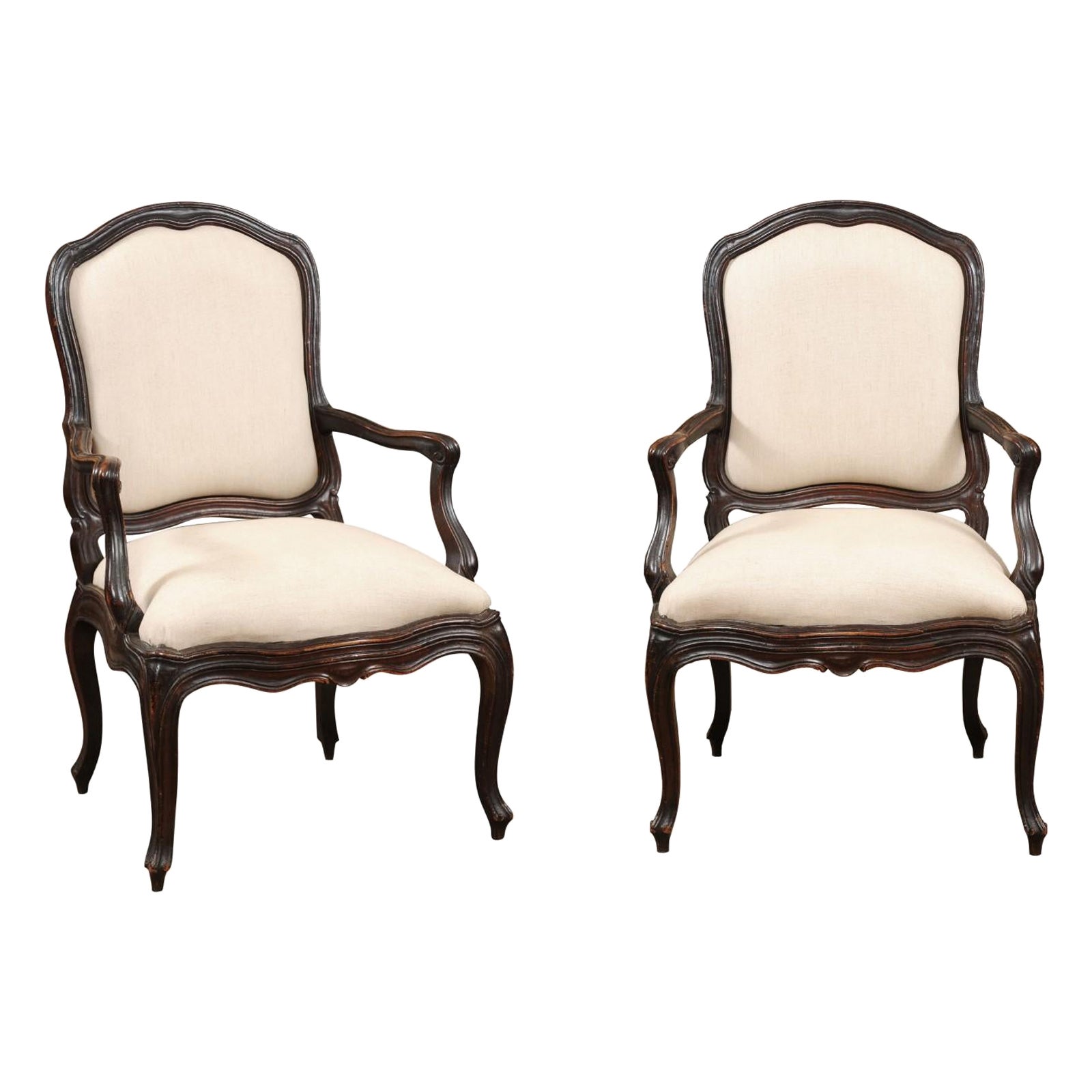 Pair of Rococo Period Walnut Armchairs, Genova, Italy Mid-18th Century For Sale