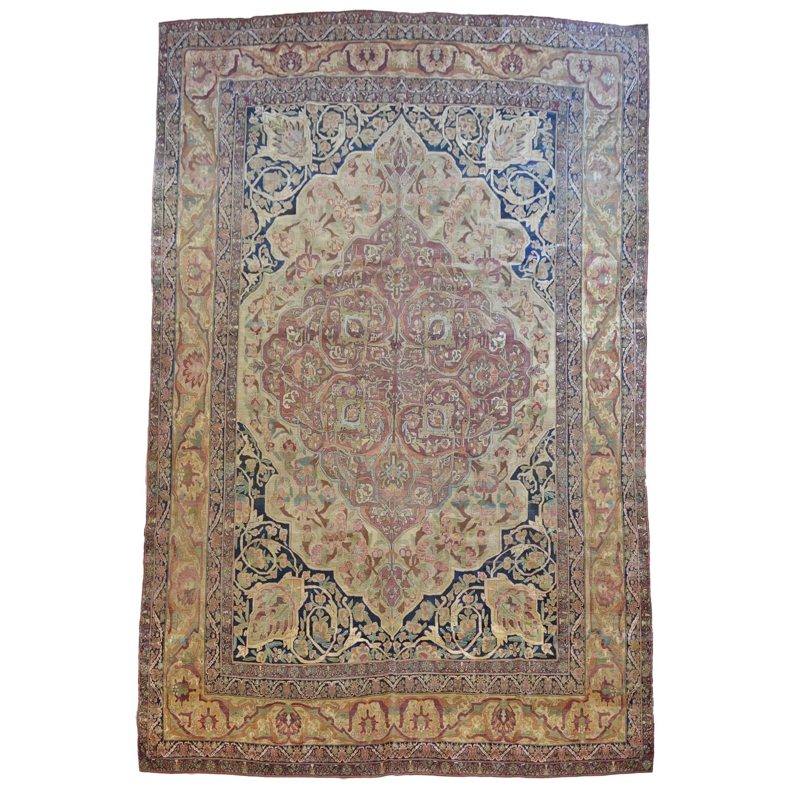 Antique 1870s Persian Kermanshah Rug, Floral Motifs, 10' x 14' For Sale