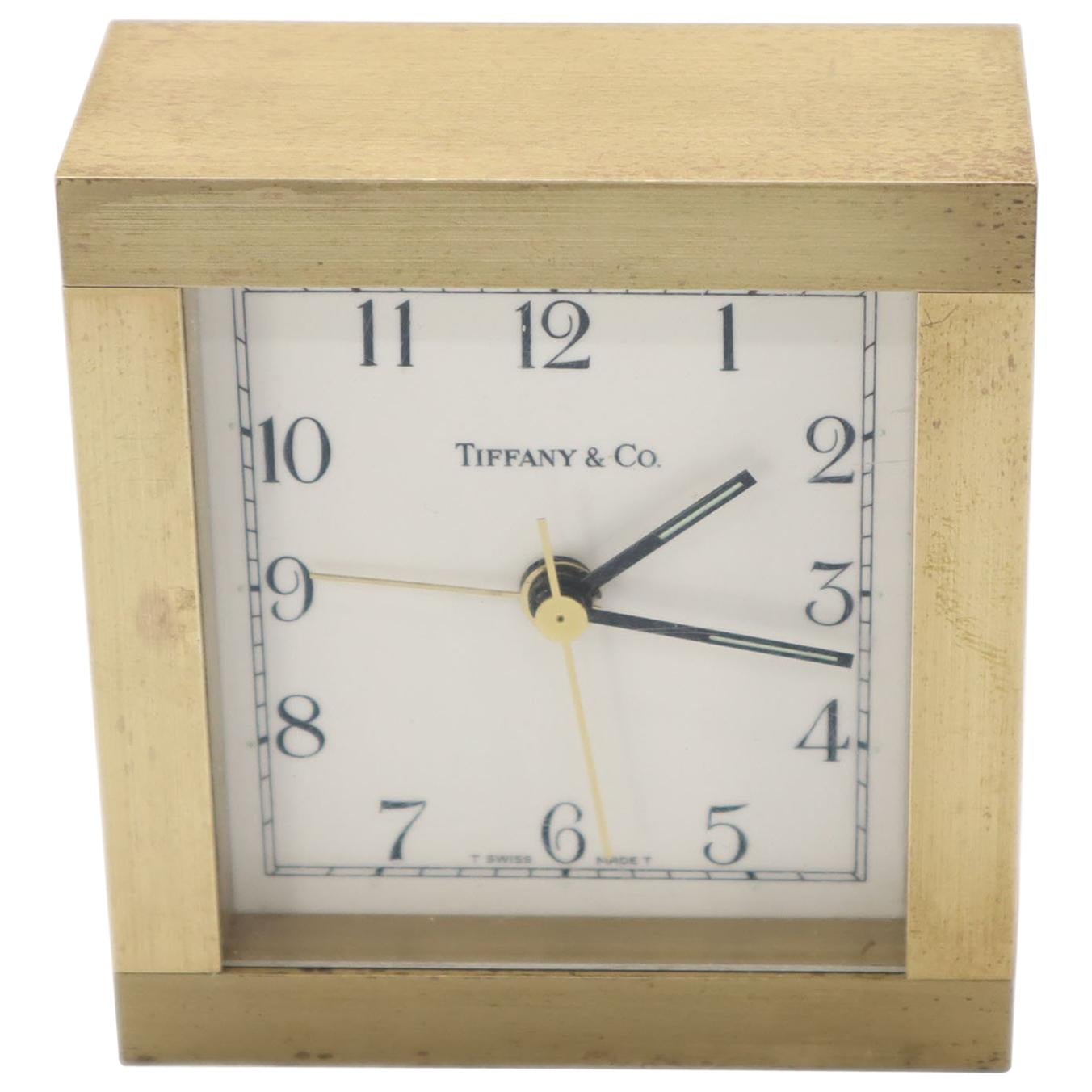 Heavy Tiffany Machined Bronze or Brass Square Mantel Desk Clock