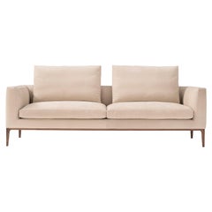 Amura 'Leonard' 2-Seat Sofa in Cream Leather and Wood Legs by Emanuel Gargano