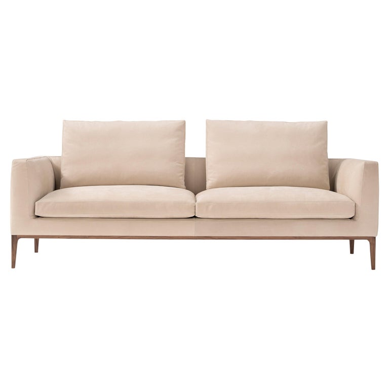 Amura Leonard 2 Seat Sofa In Cream, Cream Leather And Wood Sofa