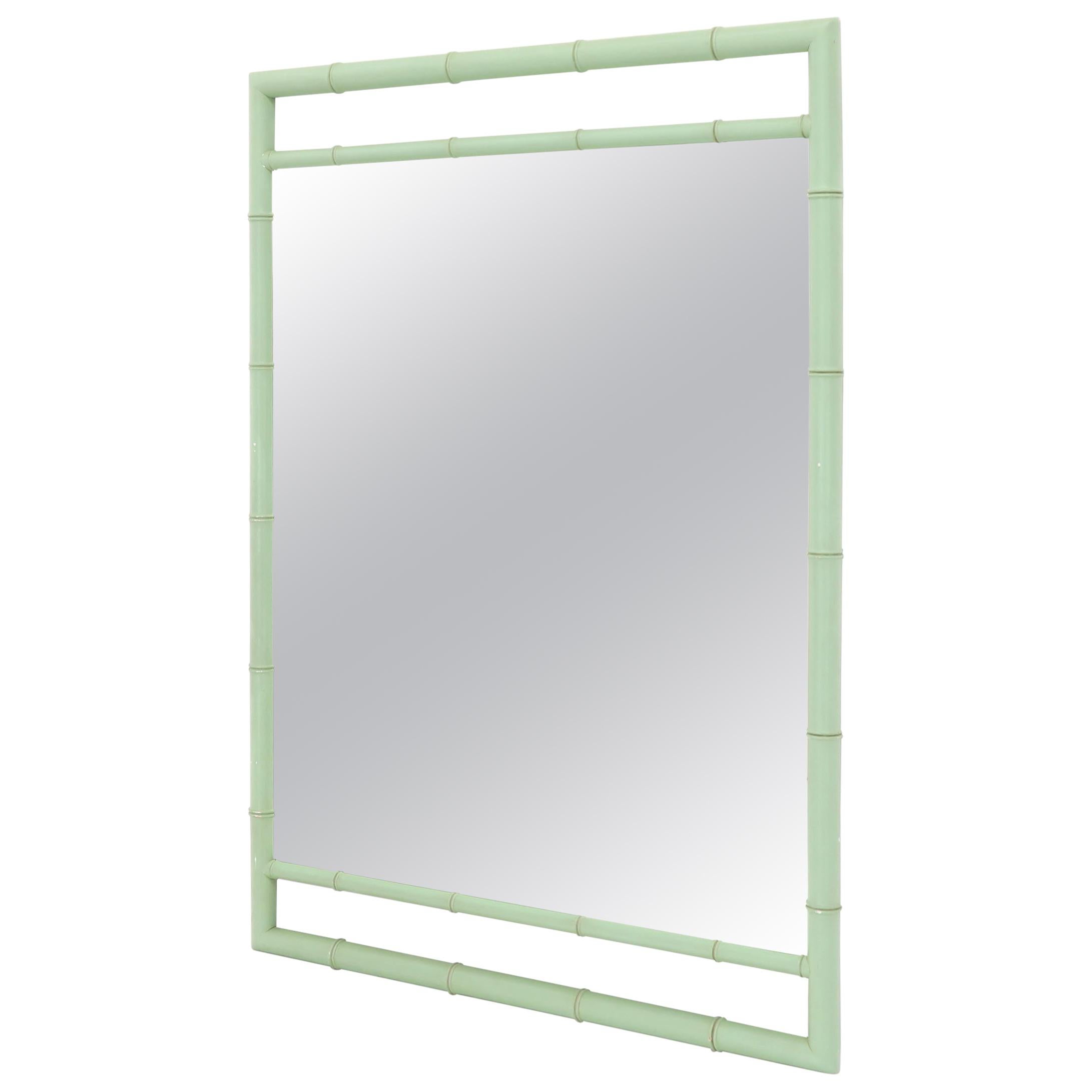 Rectangular Blue Lacquer Faux Bamboo Mirror by Kittinger Mandarin Collection