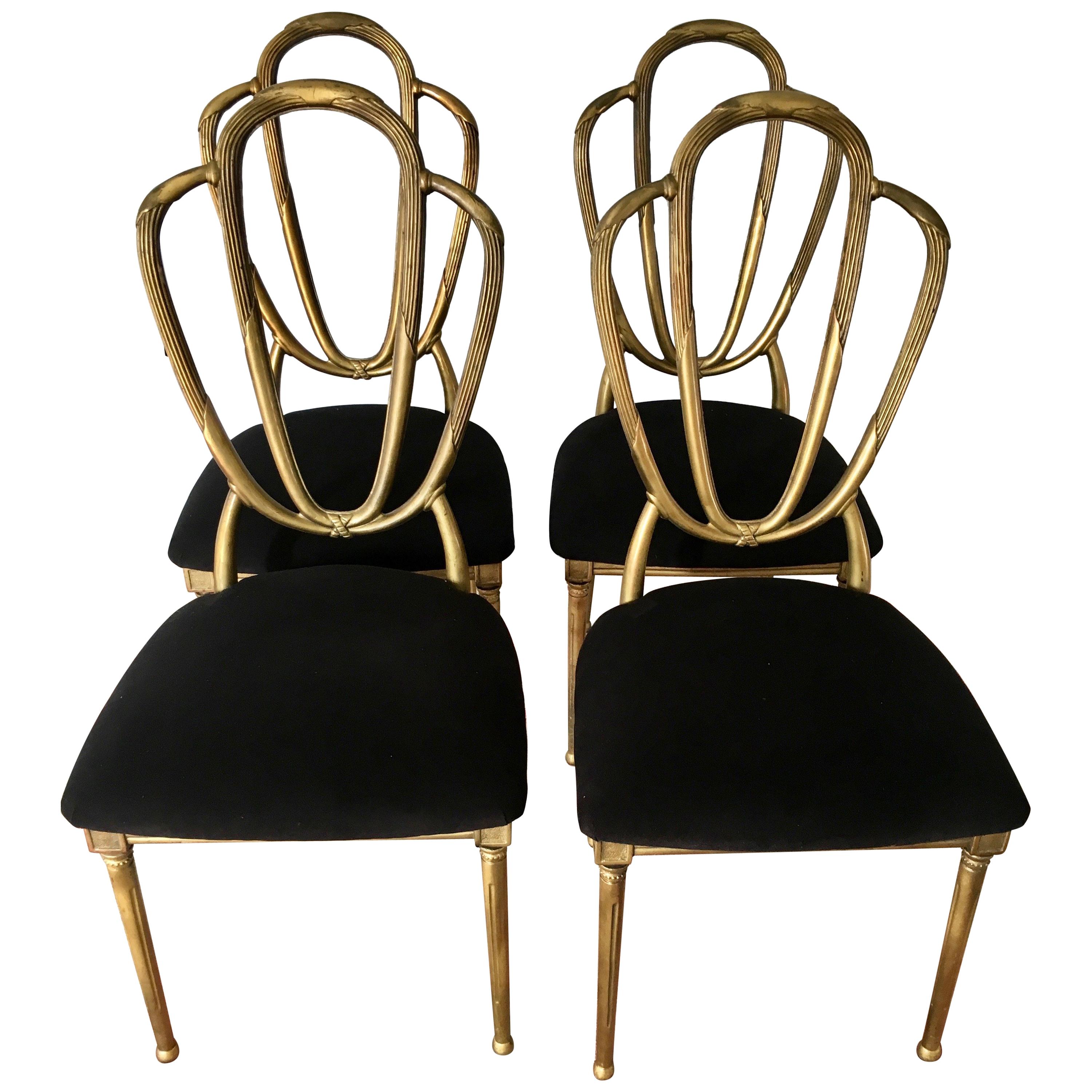 Four Midcentury Gold Dining Chairs