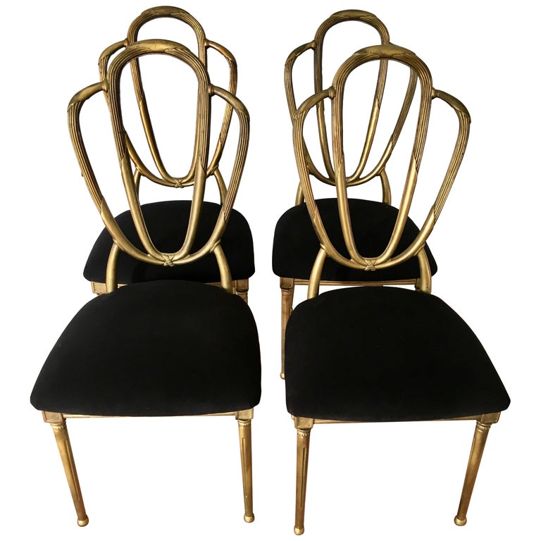 Four Midcentury Gold Dining Chairs at 1stDibs