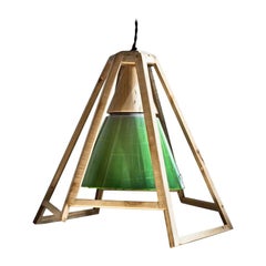 'Liquid' Green Kuken Pendant Light with Wood Frame by Hillsideout