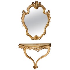20th Century Lacquered And Gilded Wood Italian Console With Mirror, 1960 
