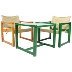 Vintage Set of Two Safari Chairs and Table in Style of Diana Chairs from Karin Mobring