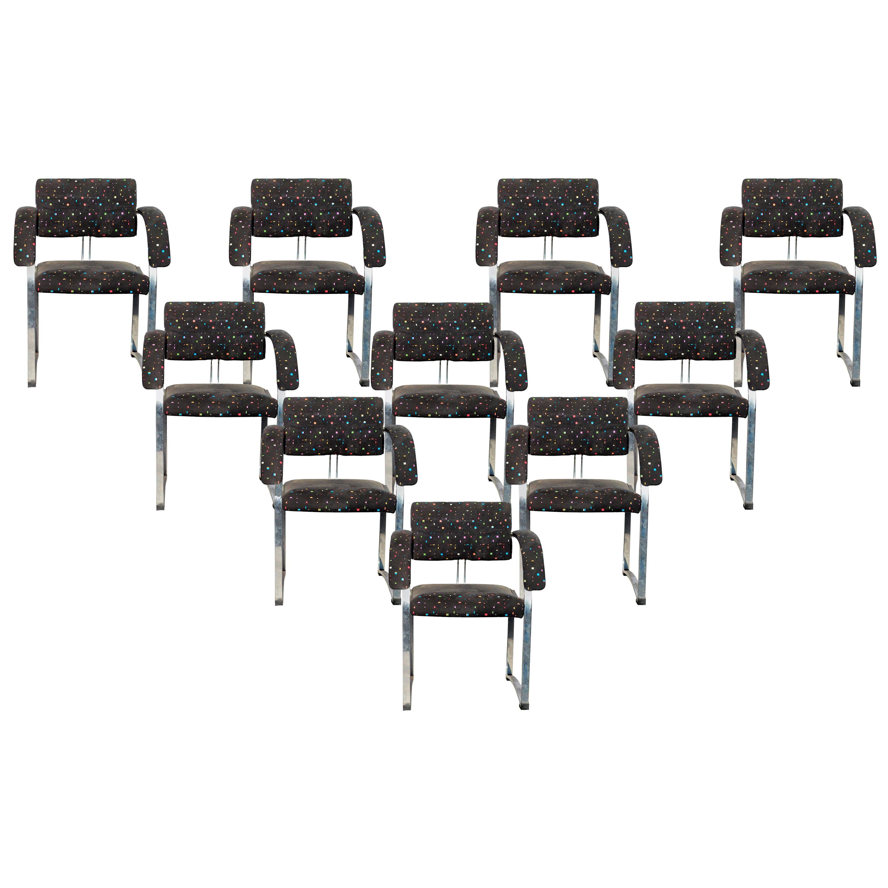 1970s Set of Ten Chromed Steel Armchairs