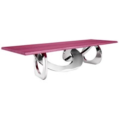 Esstisch Tisch Metall Ringe Rechteckig Purpleheart Holz Spiegel Stahl Italien