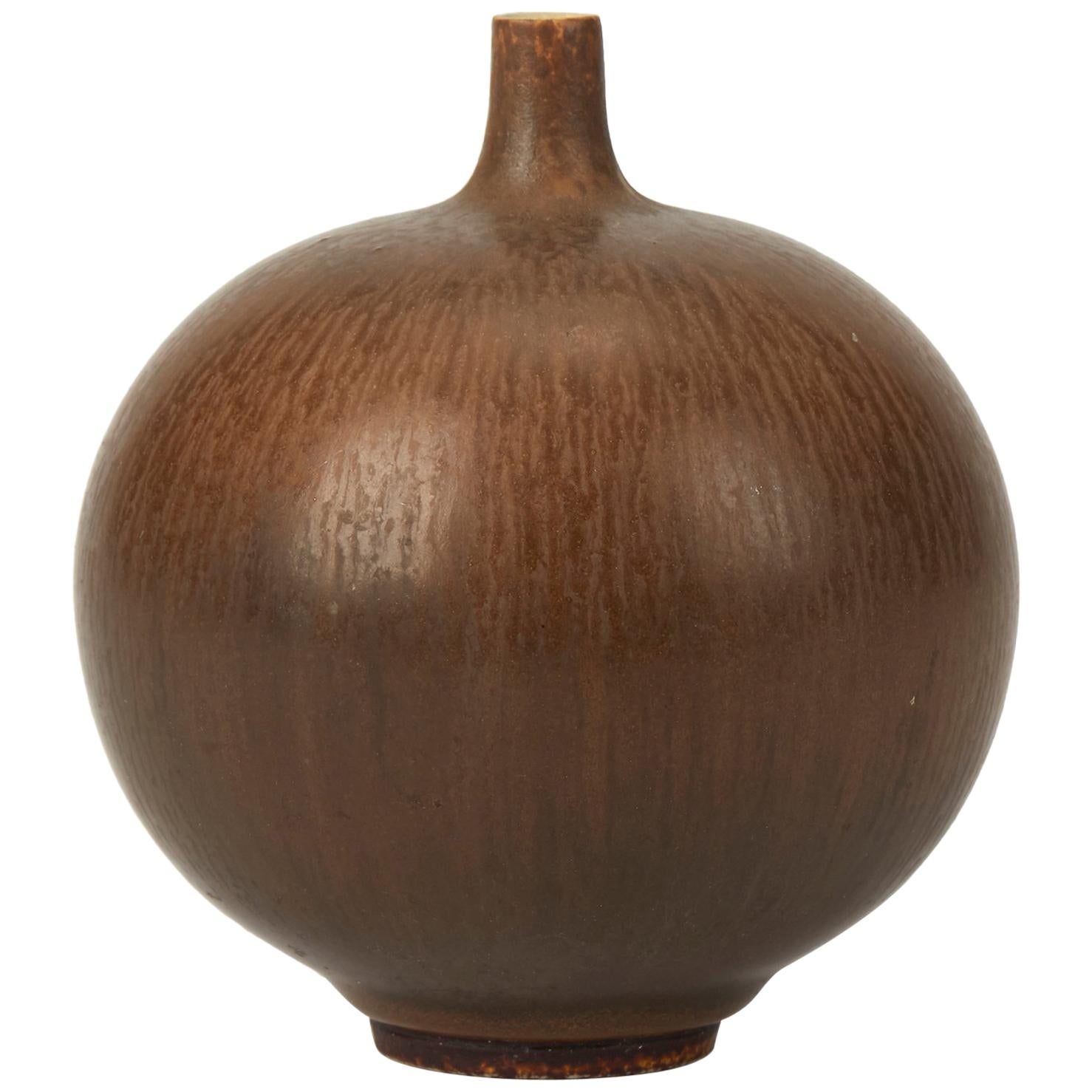 Vintage Berndt Friberg Gustavberg Hairsfur Stoneware Globular Vase, 1960