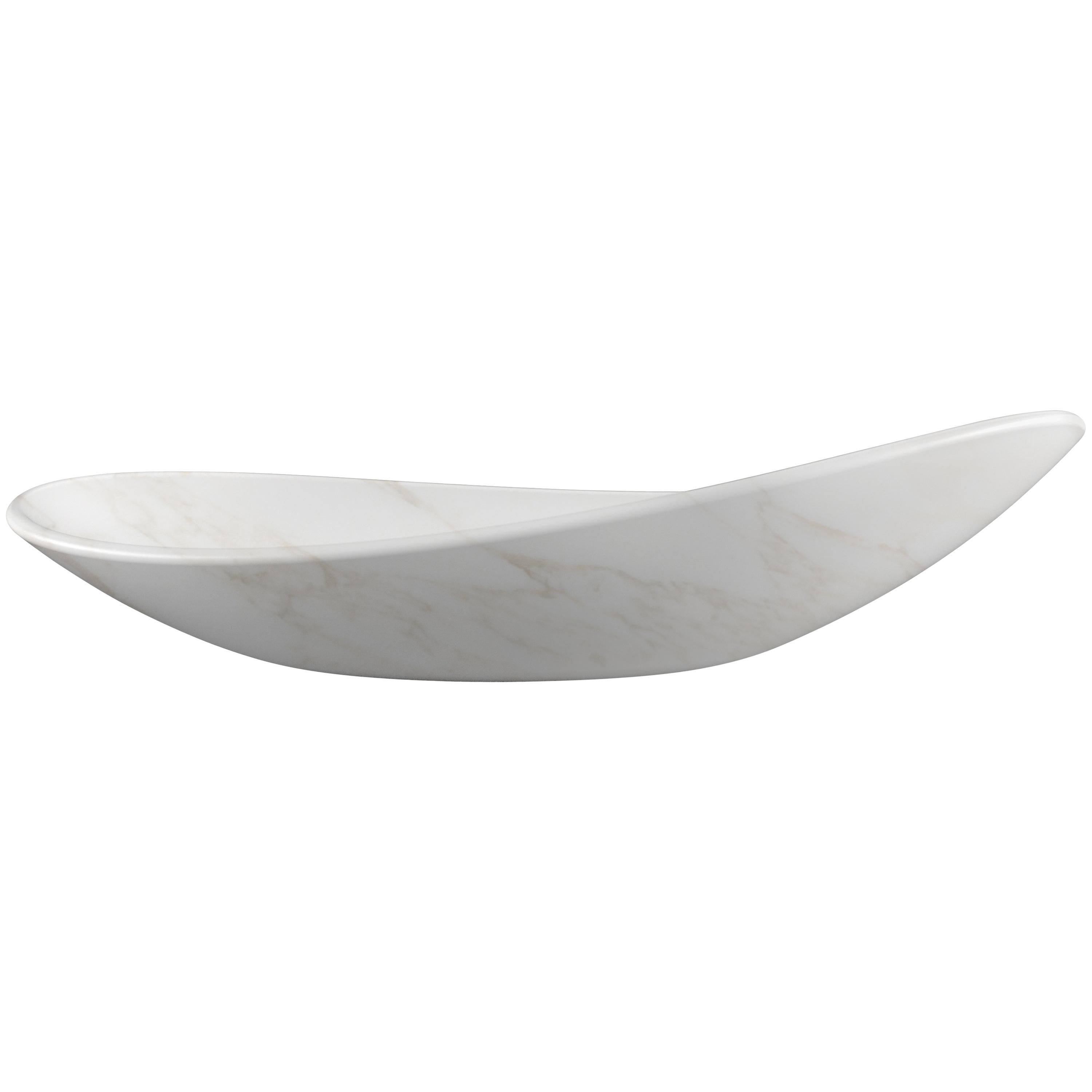 Fruit Bowl Vase Solid Calacatta Marble White Oval Contemporary Design Italy en vente