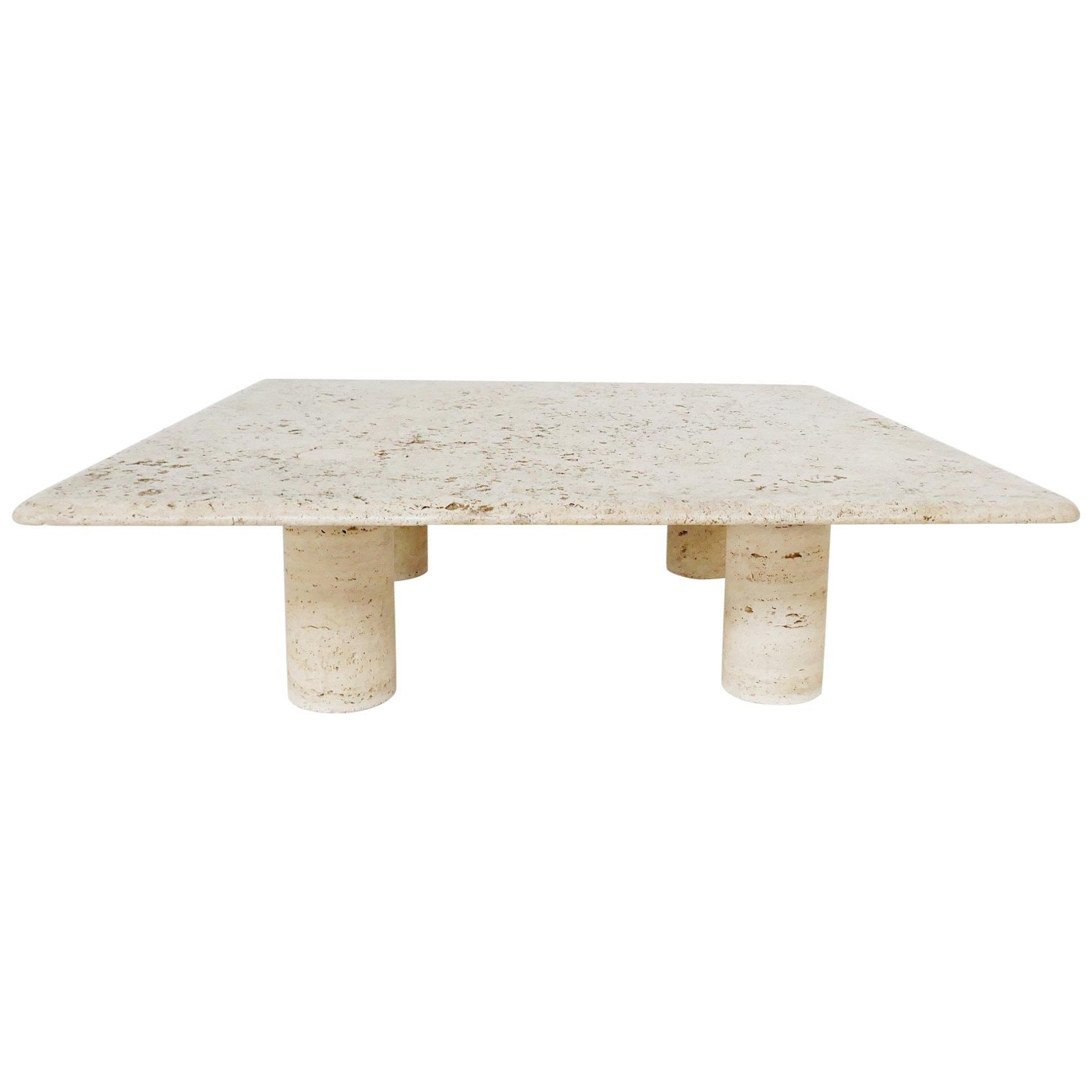 Large Travertine Coffee Table by Angelo Mangiarotti for Up&Up, circa 1970, Italy