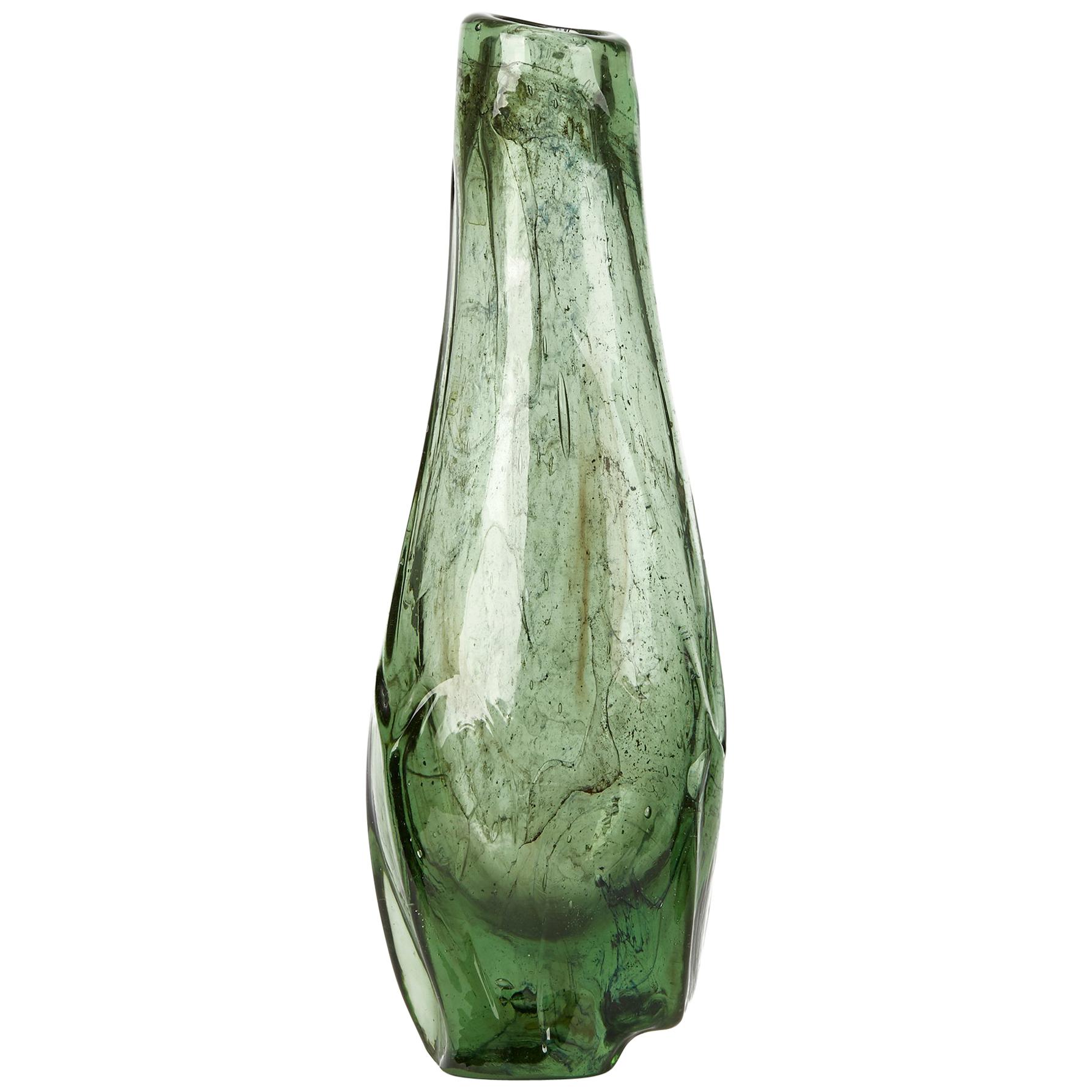 Vintage Marvin Lipofsky American Green Art Glass Vase, Dated 1963
