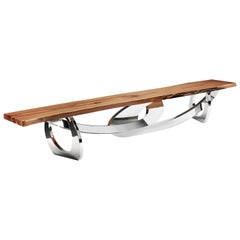 Banco de madera maciza de nogal Espejo de acero inoxidable Diseño coleccionable Italia