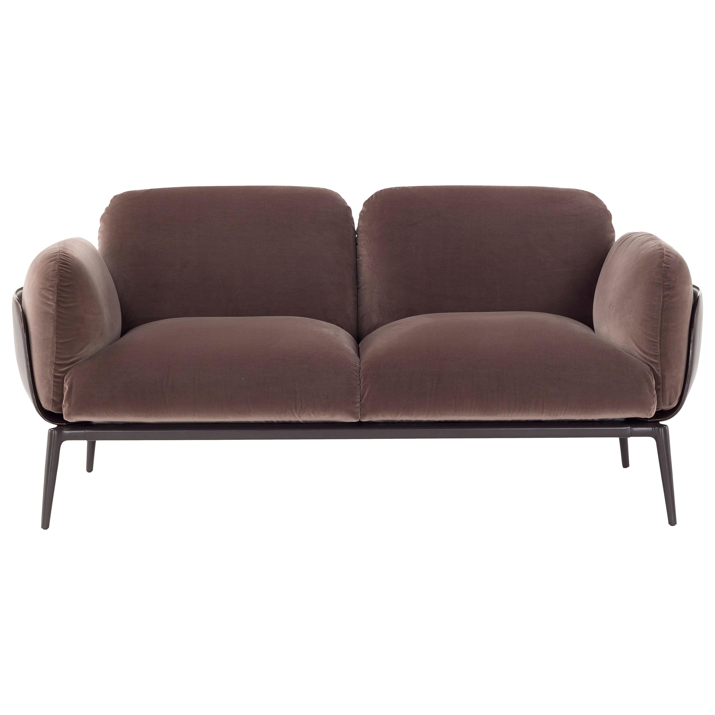 Amura 'Brooklyn' Sofa in Brown Velvet and Cuoio by Stefano Bigi For Sale
