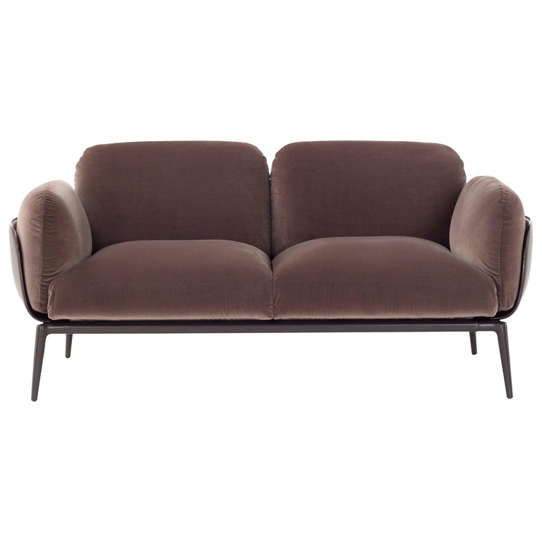 Amura Brooklyn Sofa In Brown Velvet And Cuoio By Stefano I Amura Brooklyn Sofa In Brown Velvet And Cuoio By Stefano I