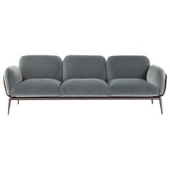 Amura 'Brooklyn' Sofa in Blue Velvet and Brown Cuoio Leather by Stefano Bigi