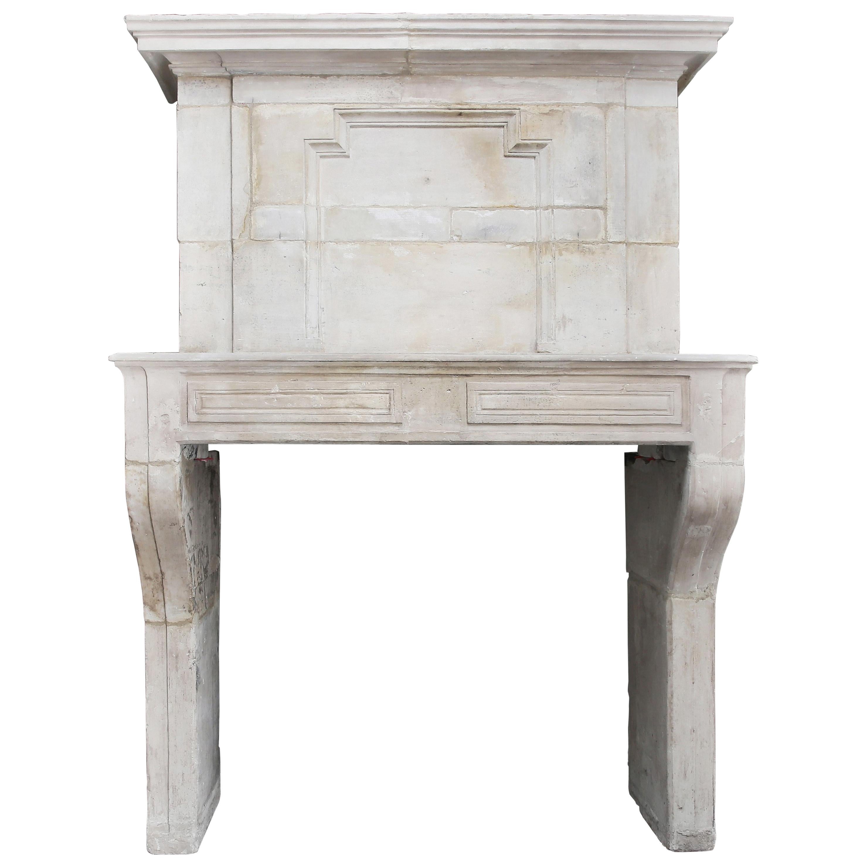 Antique French Mantelpiece with Trumeau, 18th Century, French Limestone