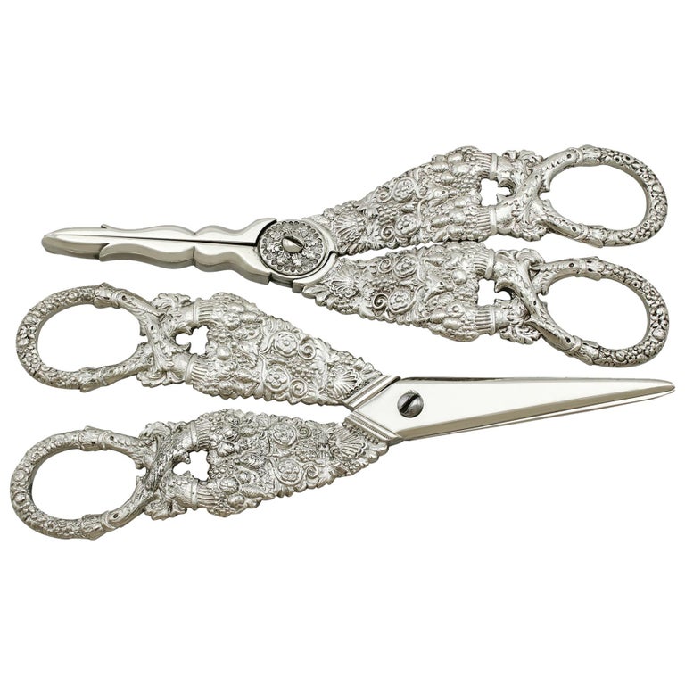 Antique English Composite Sterling Silver Grape Scissors For
