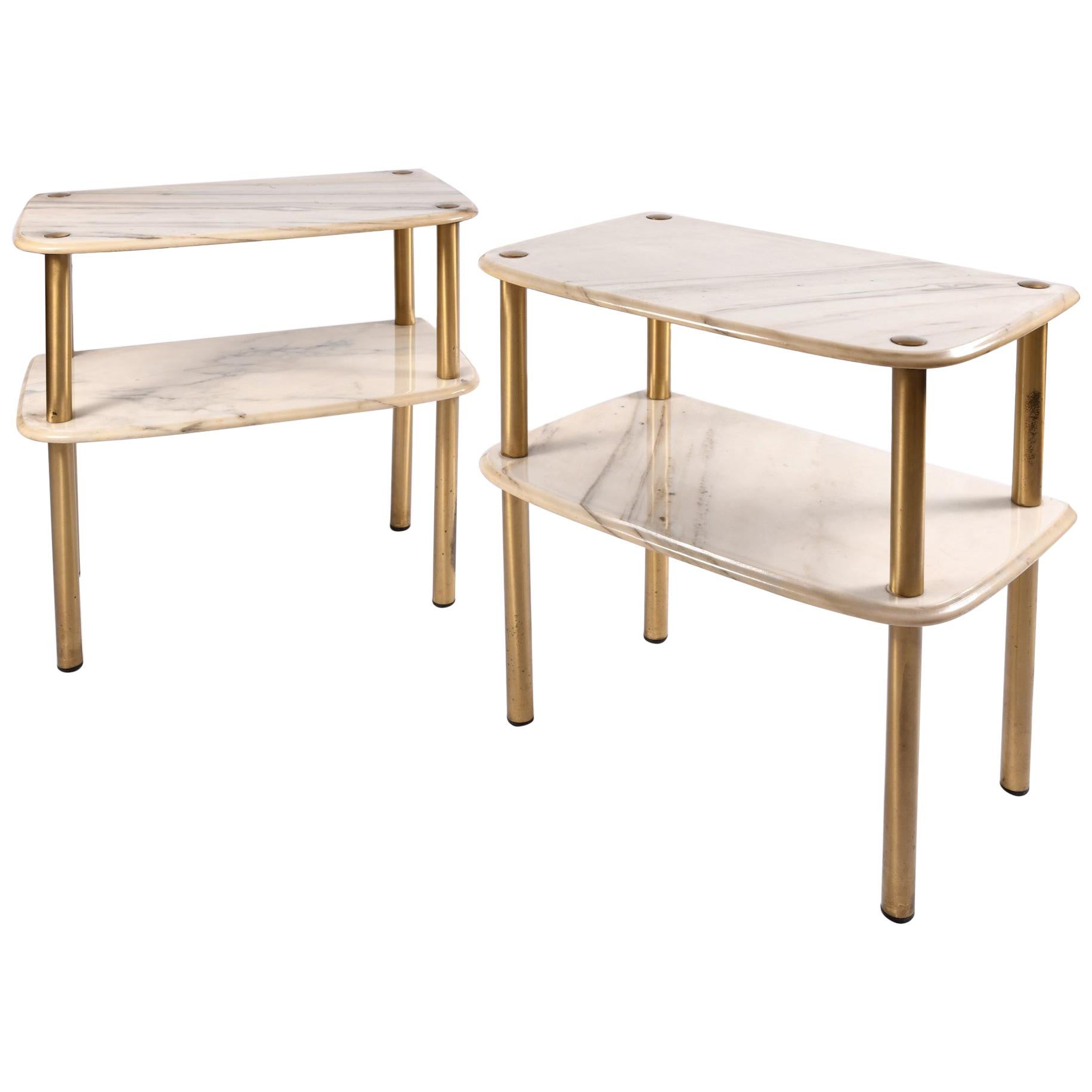 Pair of 1950s Italian Marble-Topped Side Tables