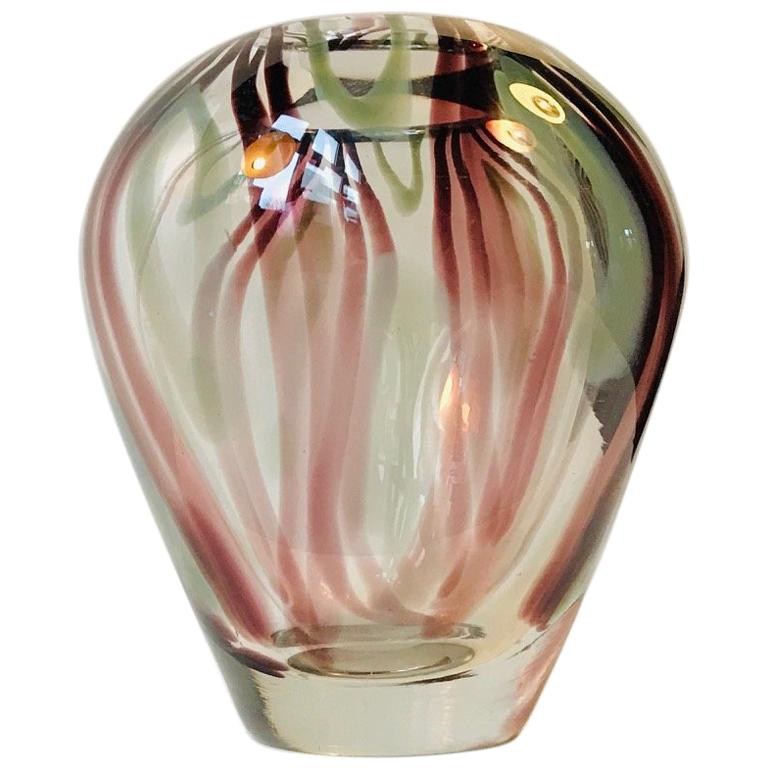 Midcentury Striped Italian Glass Vase from Venini, 1950s For Sale