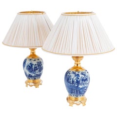 Antique Delft, Pair of Lamps with Chinese Style Vases, 17th and 19th Century