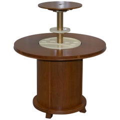 Rare 1930s Walnut Cocktail Table Cabinet with Rising Drinks Decanter Holder