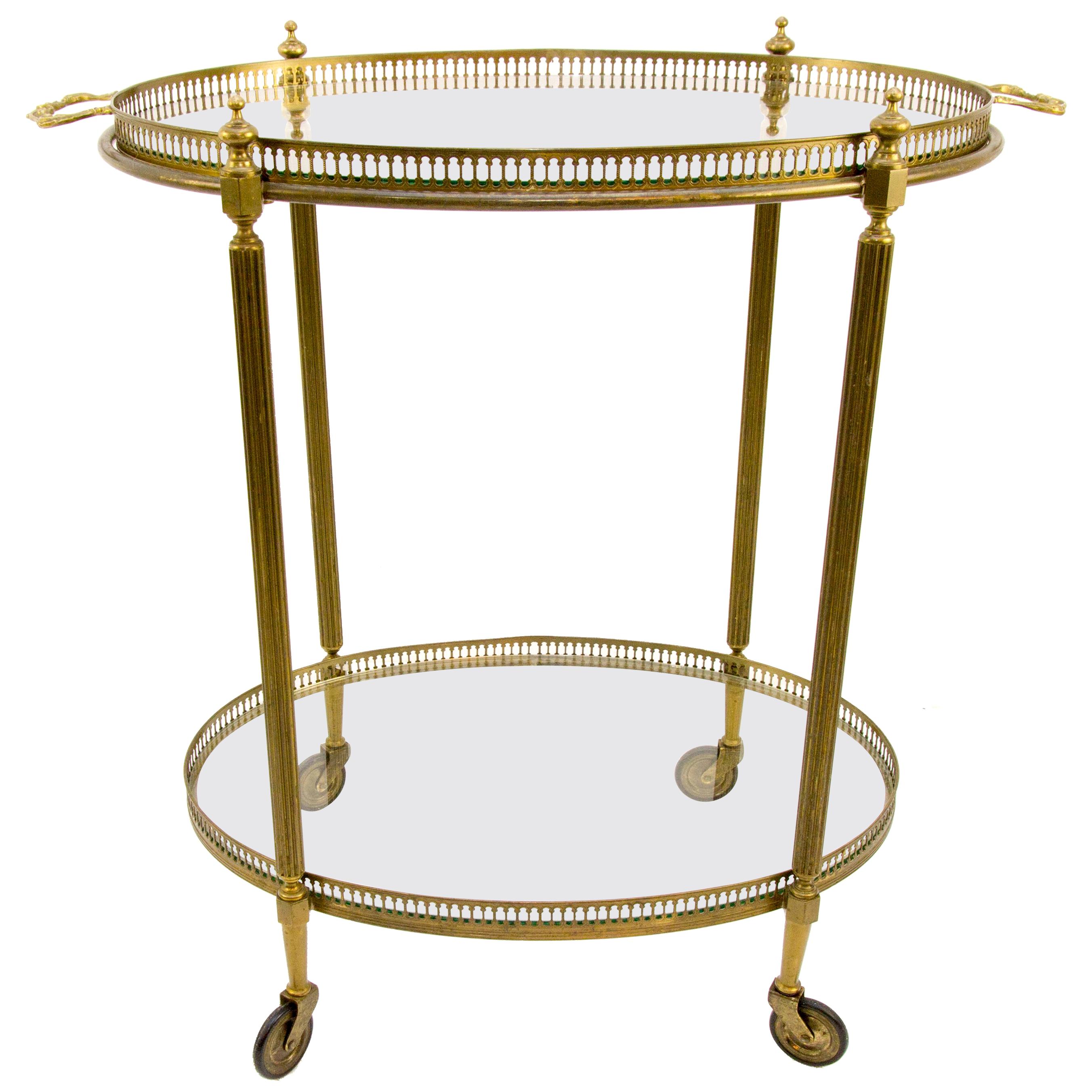 Oval French Bar Cart with Serving Tray Attributed to Maison Baguès